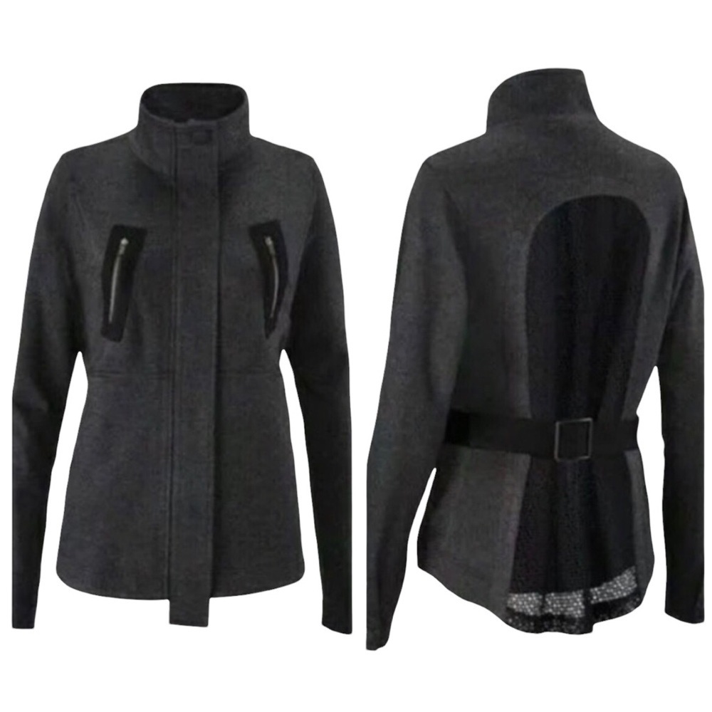 CAbi Mesh Back Full Zipper Belted Jacket Style 3184 Size Large Gray Size XXS